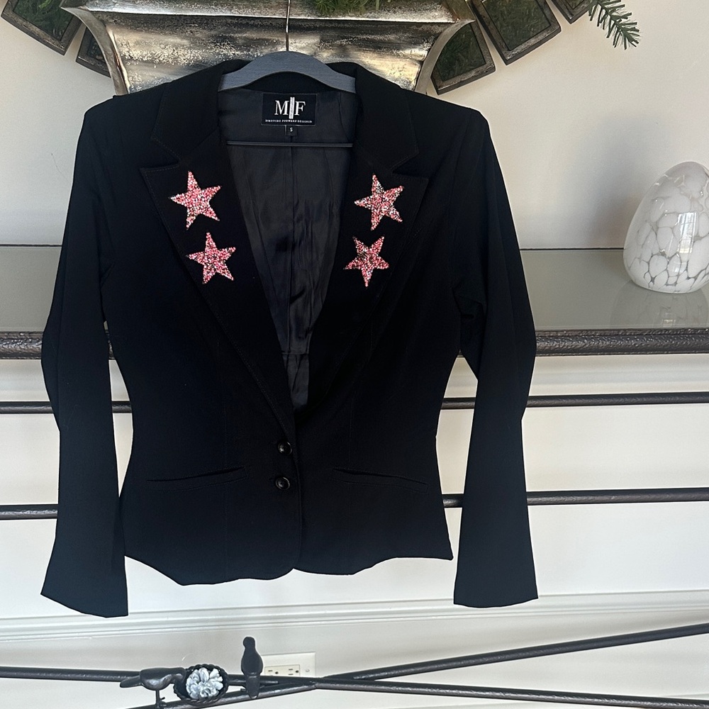 Elegant Black Blazer with Pink Star Accents